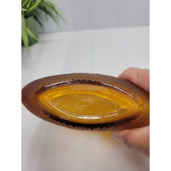 MCM Vintage Amber Ribbed Vase, Offset Oval Frosted Satin - Picture 5 of 5